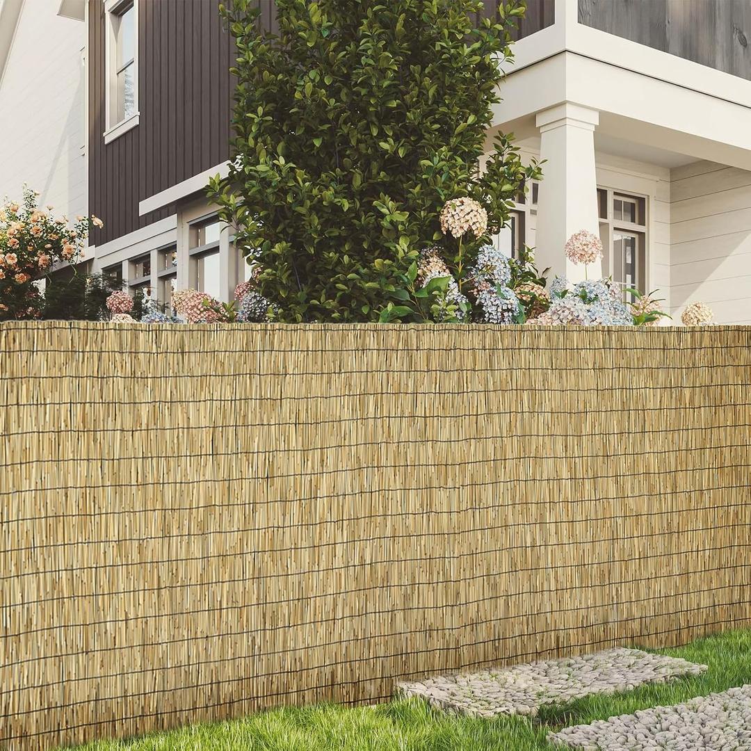 Natural 5FT X 16.4FT Reed Fencing Roll, Balcony Privacy Shade Reed Bamboo Fencing Garden Fence Border, Wind Block Sunshade Fence Screen for Outdoor Yard Patio Flower Bed Edge