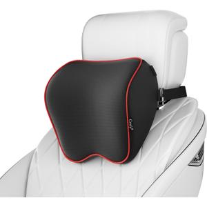 Crofy 2 Pack Car Neck Pillow, Softness Car Headrest Pillow for Driving with Adjustable Strap, 100% Memory Foam and Breathable Removable Cover, Comfortable Ergonomic Design (Red Side Rope)