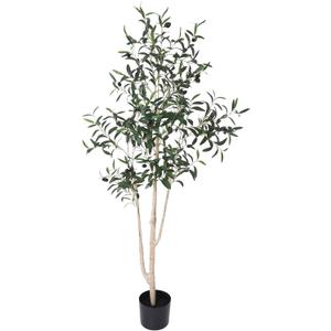 Artificial Olive Tree, 5FT Tall Faux Silk Plant Artificial Tree in Potted Oliver Branch Leaves and Fruits for Modern Home Decor Indoor