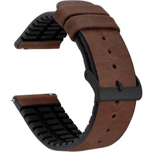 BARTON Leather and Rubber Hybrid Straps with Integrated Quick Release Spring Bars - 316L Stainless Steel - Choose Color - 18mm, 20mm & 22mm Watch Bands (Walnut & Black Buckle)