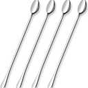 GLAMFIELDS 12-Inch Long Handle Mixing Spoons, Iced Teaspoons, Ice Cream Spoon, Stainless Steel Cocktail Stirring Spoons, Set of 4