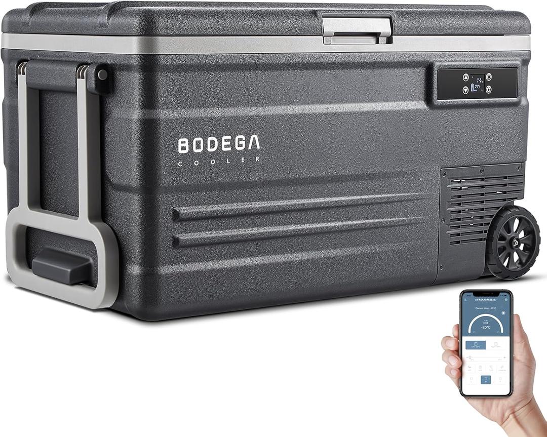 BODEGACOOLER 12 Volt Car Refrigerator,80 Quarts Portable Fridge,75L RV Freezer Single Zone,with APP Control,-4-68 Car Cooler,12/24V DC & 100-240V AC for Travel, Camping,Outdoor,Truck,SUV