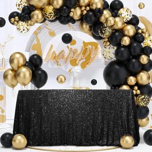 SquarePie Sequin Tablecloth 90 x 156 Inch Black Sparkly Table Linen for Wedding Halloween Party