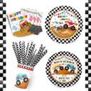Recheel Monster Truck Party Supplies Decorations, Kids Birthday Paper Plates and Napkins Set with Cups and Straws for 24 Guests, 120 Pcs Disposable Party Dessert Dinnerwares