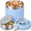 HOMEKOL Thermo for Hot Food Soup: 40.5 oz Insulated Lunch Container for Adults, Stainless Steel Thermal Jar with 12oz Inner Jar, Wide Mouth Leakproof Easy-Open Lid with Foldable Spoon & Handle, Blue