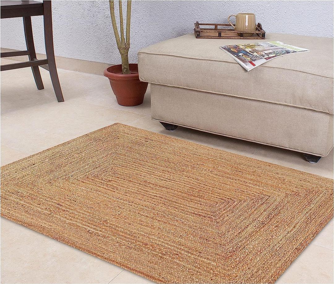 KEMA Handwoven Rectangular Jute Braided Rug 2'x3 ft' Natural Reversible Farmhouse Boho Rug for Entryway, Kitchen, Living Room & Indoor Outdoor Use