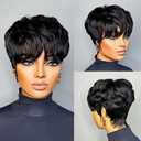 Pixie Cut Wig Human Hair Short Pixie Cut Wigs for Black Women, 100% Virgin, Glueless, Medium Size Cap, Black, Curly, Modern Style