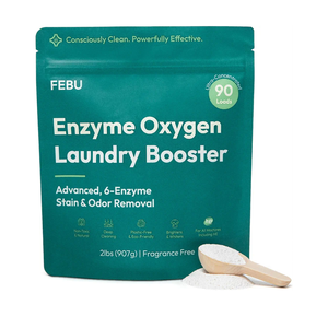FEBU Enzyme Oxygen Laundry Booster, Odor Eliminator & Stain Remover | Advanced 6Enzyme Formula for Sweat, Pet & Musty Odors | PlantBased, Safe, PlasticFree Powder, USAMade | Fragrance Free, 2lbs