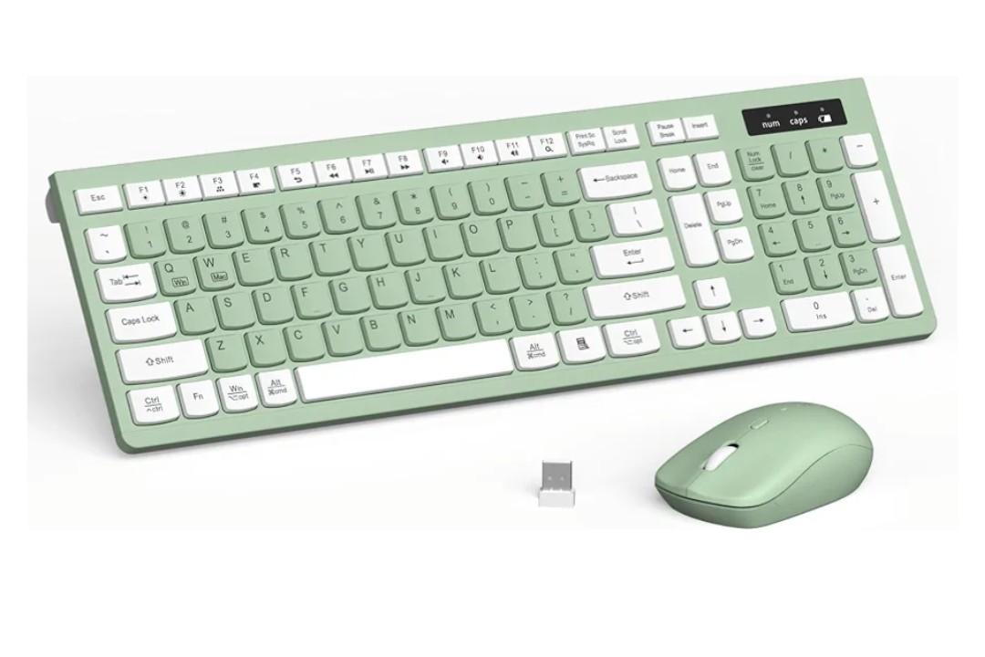 Wireless Keyboard and Mouse Combo, FullSized Wireless Keyboard and Adjustable DPI Mouse, 2.4GHz USB Receiver, Silent Keyboard and Mouse for PC, Windows, MAC, Desktop, Laptop (Avocado Green)