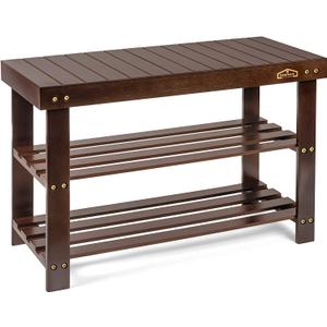 Homemaid Living Bamboo 3 Tier Shoe Rack Bench, Premium Shoe Organizer or Entryway Bench, Perfect for Shoe Cubby, Entry Bench, Bathroom Bench, Entryway Organizer, Hallway or Living Room(Brown)
