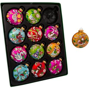 Kurt Adler 12 Days of Christmas Glass Ornament (Set of 12), 65mm