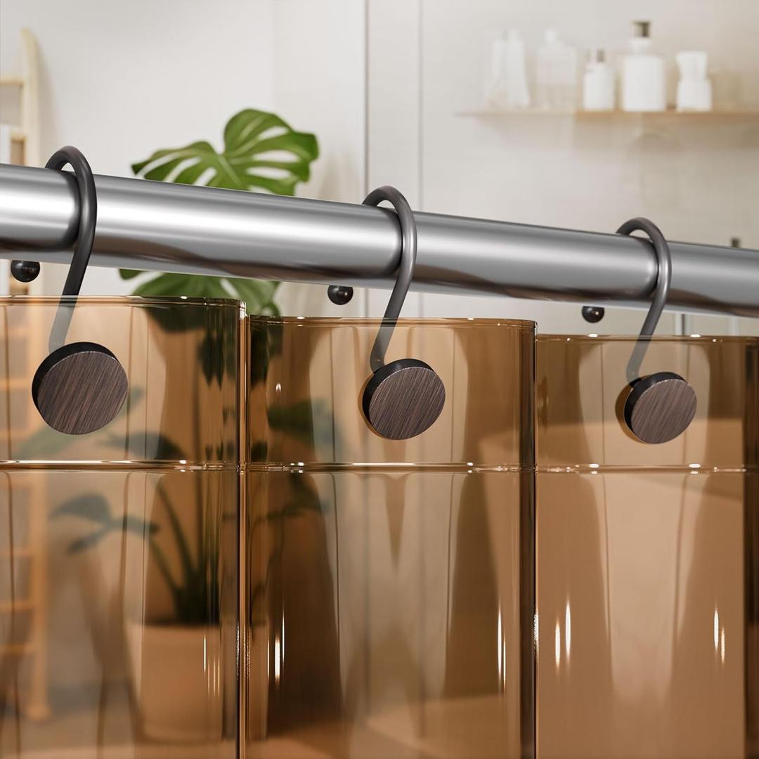 AmazerBath Shower Curtain Hooks Bronze Shower Curtain Rings Heavy Modern Decorative Shower Curtain Hooks Rust Proof Smooth Glide Shower Hooks for Shower Curtain Liner Shower Rod Hook,12 Pcs