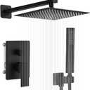 Matte Black Shower System 12 Inch Bathroom Luxury Rain Mixer Shower Combo Set Wall Mounted Rainfall Shower Head and Handheld System Shower Faucet Set Rough-in Valve Body and Trim Included (12 Inch, Matte Black)