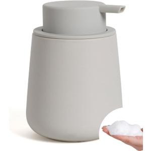 Bosilunlife Ceramic Foaming Soap Dispenser - 12oz Matte Grey Foam Hand Wash Dispenser Bathroom Countertop Soap Dispensers Kitchen Dish Soap Pump Dispenser Liquid Soap Dispenser for Bathroom