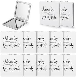 Qunclay 12 Pcs Mini Compact Mirrors Bulk Inspirational Appreciation Mirror Gifts Portable Square Pocket Mirrors for Women Mother's Day Coworker Church Party Favors(White, Never Forget)