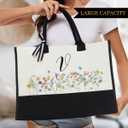 Initial Tote Bags for Women Personalized Gifts (V)