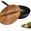 Non-Stick Pan 32cm Handmade Chinese Iron Frying Pan No-Coating Kitchen Wok Skillet Kitchen Cooking Tools Glass/Wood Lid Cookware,B,A
