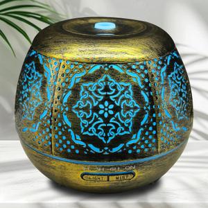 500ml Metal Essential Oil Diffuser, Antique Gold Aromatherapy Diffuser, Moroccan Hollow Out Design, 7 Color LED, Timer, Auto Shut-Off, Vintage Iron Cool Mist Humidifier for Large Room, Home Decor Gift