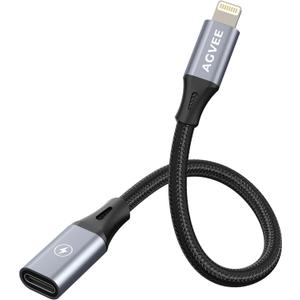 AGVEE 2 Pack 4 inch 30W USB-C Female to Lightning Cable Adapter, Type-C to 8 Pin Male PD Fast Charging Converter Cord Data Sync Connector for iPhone 13 12 11 Airpods iOS Device, Carplay, Dark Gray
