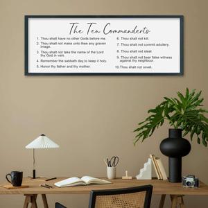 comurdyo The Ten Commandments Scripture Sign Wall Decor 40"X15" Bible Verse Catholic Christian Large Wooden Framed Wall Hanging Art (Black)