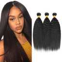 Kinky Straight Bundles Human Hair Unprocessed Virgin Yaki 3 Bundles 12 14 16 Inch 1B Kinky Straight Bundle Human Hair Extensions 50 Gram Per Bundle