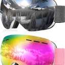 NSSIW Ski Goggles for Men Women Youth, OTG Snowboard Goggles Snow Goggles with Anti Fog and UV Protection Over Glasses 2 Pack (A02 White/Silver (Vlt 10% ) + White/Pink (Vlt 18%))