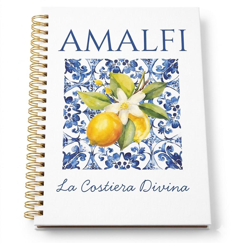 Italian Amalfi Coast Lemon Notebook Journal, Blue and White Floral Mediterranean Tiles Lemons Tree Gifts Notebook , Hardcover Spiral Journal