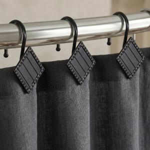 Black Decorative Shower Curtain Hooks: 12 Pcs Rust Proof Metal Geometric Diamond Decorative Curtain Rings - Modern Farmhouse Designer Shower Hangers for Bathroom - Set of 12