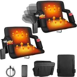 Heated Stadium Seats for Bleachers with Back Support 25 Inch Bleacher Chair with 20000mAh Batter3 Levels Heating Stadium Chair with 6 Reclinng Positions 3 Pockets Portable Waterproof (2, 25inch)
