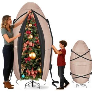 Kovshuiwe Upright Christmas Tree Storage Bag-for 4.5FT/5FT/ 6FT Christmas Trees or Topiary Trees, Holiday Christmas Tree Cover with Waterproof Zipper, 600D Oxford Durable Xmas Storage Bag(Khaki)