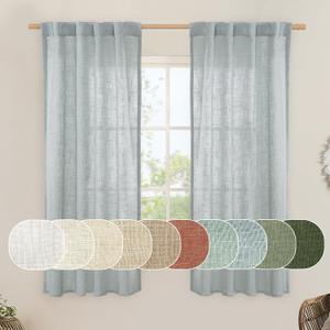 LAMIT Linen Curtains 60 Inch Length 2 Panels, Light Filtering Panels Back Tab and Rod Pocket Neutral Drapes for Bedroom/Window/Living Room, Greyish Blue, 34 x 60 Inch