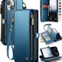 Defencase Compatible with iPhone 15 Plus Case Wallet with RFID Blocking Card Holder for Women Men, PU Leather Magnetic Snap Flip Zipper Strap Wallet Phone Case Fit for iPhone 15 Plus 6.6", Dark Blue