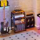 4-Tier AV Media Stand with 2 Hooks,Heavy Duty Stereo Cabinet Furniture-Large Stereo Rack and Game Console Stand,Wooden Record Player Stand,Audio Stand Perfect for DVD Players/Game Console/TV Box/Xbox