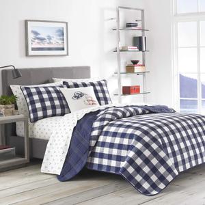 Eddie Bauer- Twin Quilt Set, Cotton Reversible Bedding with Matching Sham, Home Decor for All Seasons (Lakehouse Plaid Blue, Twin)