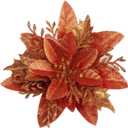 YYCRAFT 12pcs Glitter Poinsettia Flowers 6 Inch for Christmas Tree Ornaments Christmas Decorations,Orange