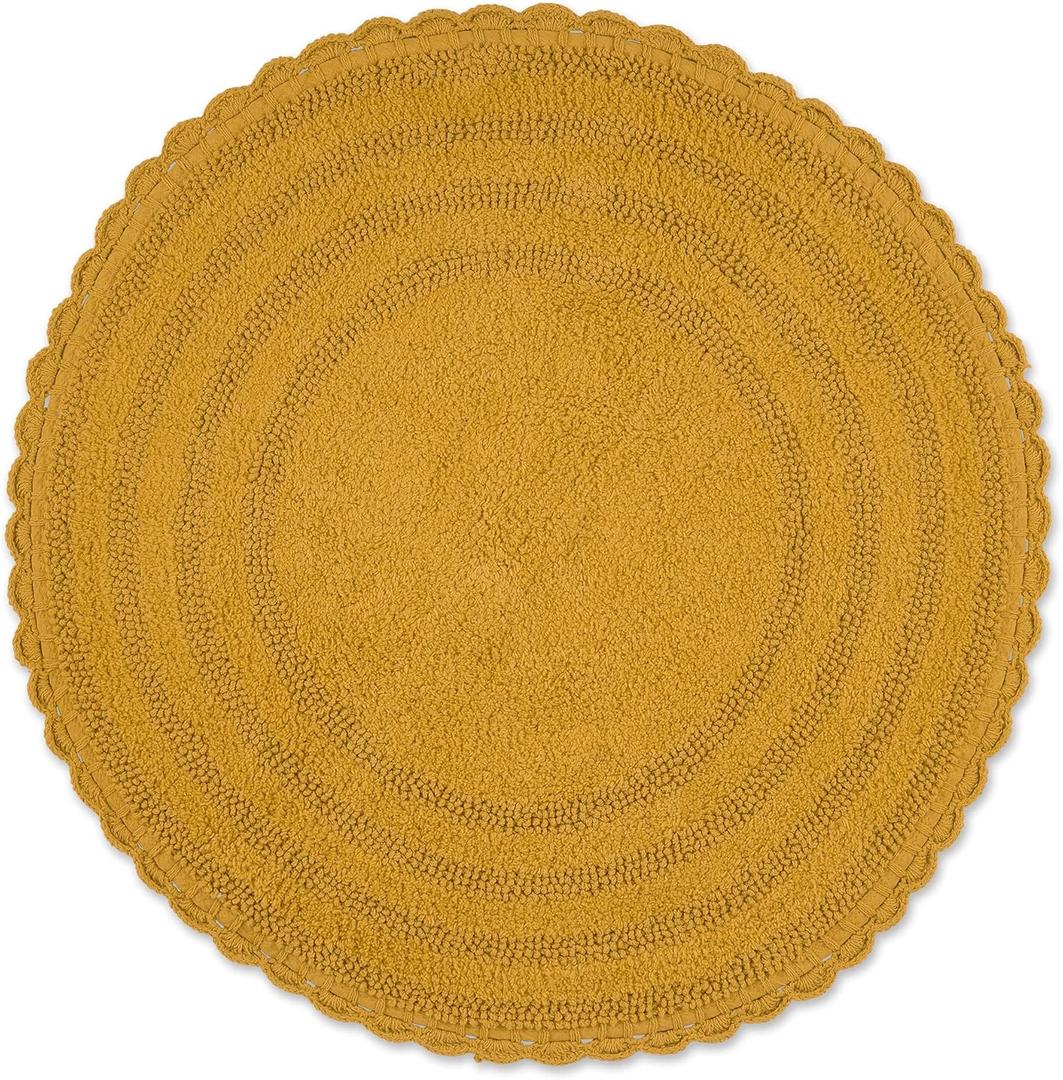 DII Crochet Collection Reversible Bath Mat, Round, 27.5" Diameter, Honey Gold
