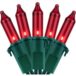 YULETIME 200 Red Christmas Lights, Pack of 2 Sets 33 Feet 100 Count UL Certified Incandescent String Lights (Red - Green Wire)