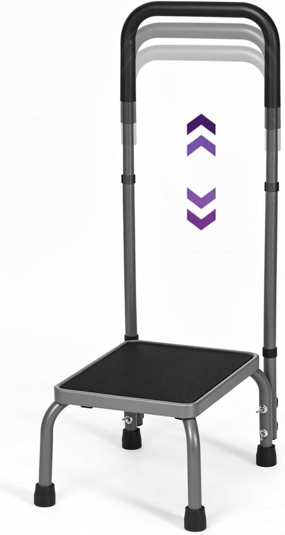 Careboda Step Stool with Handle, Adjustable Foot Stool with Non-Slip Rubber Feet, Sturdy Step Stool for Elderly, Adult, Kids, 300 lbs Capacity at Kitchen, Bedroom, Bathroom, Car