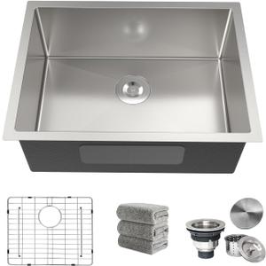 Kitchen Sink 24x18 Inch Undermount Kitchen Sink 16 Gauge Stainless Steel Sinks Single Bowl with Accessories Round Corners Handmade