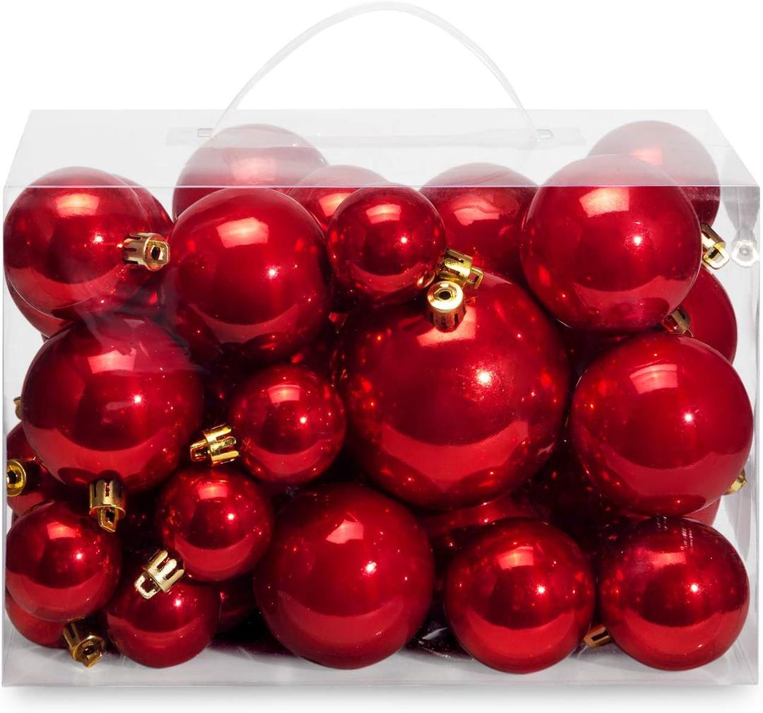 AMS 40ct Christmas Ball Plated Ornaments Tree Collection for Holiday Wedding Party Decoration(40ct Pearl, Red)