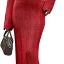 Saodimallsu Womens Crochet Maxi Dress Bell Long Sleeve Sexy V Neck Bodycon Backless Knit Dresses Beach Swim Cover Up, Red, M