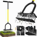 Aerator Lawn Tool with 15 Sharp Metal Spikes,Adjustable T-Handle & Auto-Cleaning Spring Plate, Manual Heavy Duty Anti-Clog Grass Aerator for Compact Soil,Grass,Yard, Lawn Care
