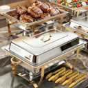 ALSO GO Chafing Dishes for Buffet, Rectangular Chafing Dish Set with 4 Serving Tongs, 9QT 4 Pack Gold Chafing Dishes for Buffet, Party, Gatherings, Banquets, Weddings