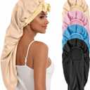 DEMAZALO Silk Long Bonnet for Braids & Curly Hair, Silk Satin Bonnet for Sleeping, Extra Large Bonnets for Women Braid