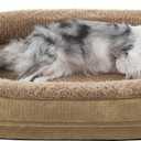 JOEJOY Orthopedic Dog Beds Large Sized Dog, Egg-Crate Memory Foam Pet Couch Bed with Bolster Sides, Waterproof Lining, Removable Washable Cover & Non-Slip Bottom, Light Brown