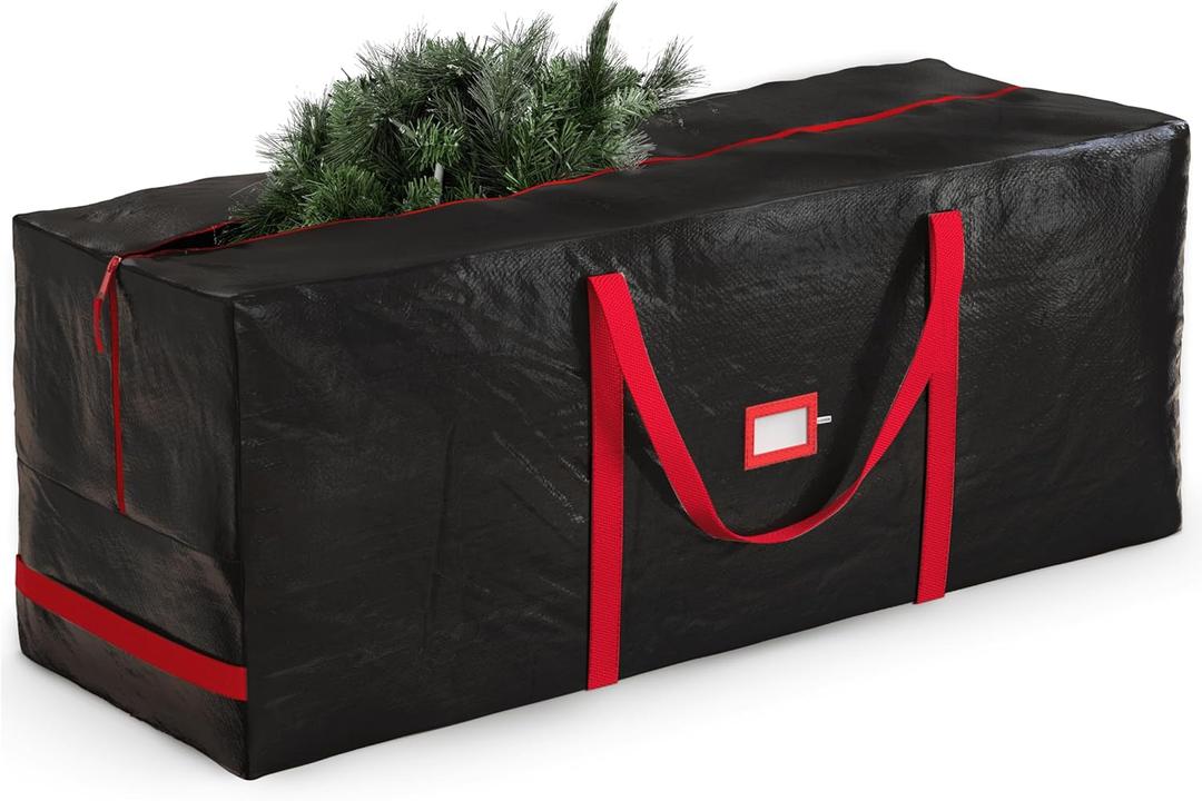 Zober Christmas Tree Storage Bag - Fits 7.5 Ft Artificial Trees - Plastic, Waterproof Christmas Tree Bag For Storage Box For Xmas - Strong, Durable Handles - Label Card Slot - Black
