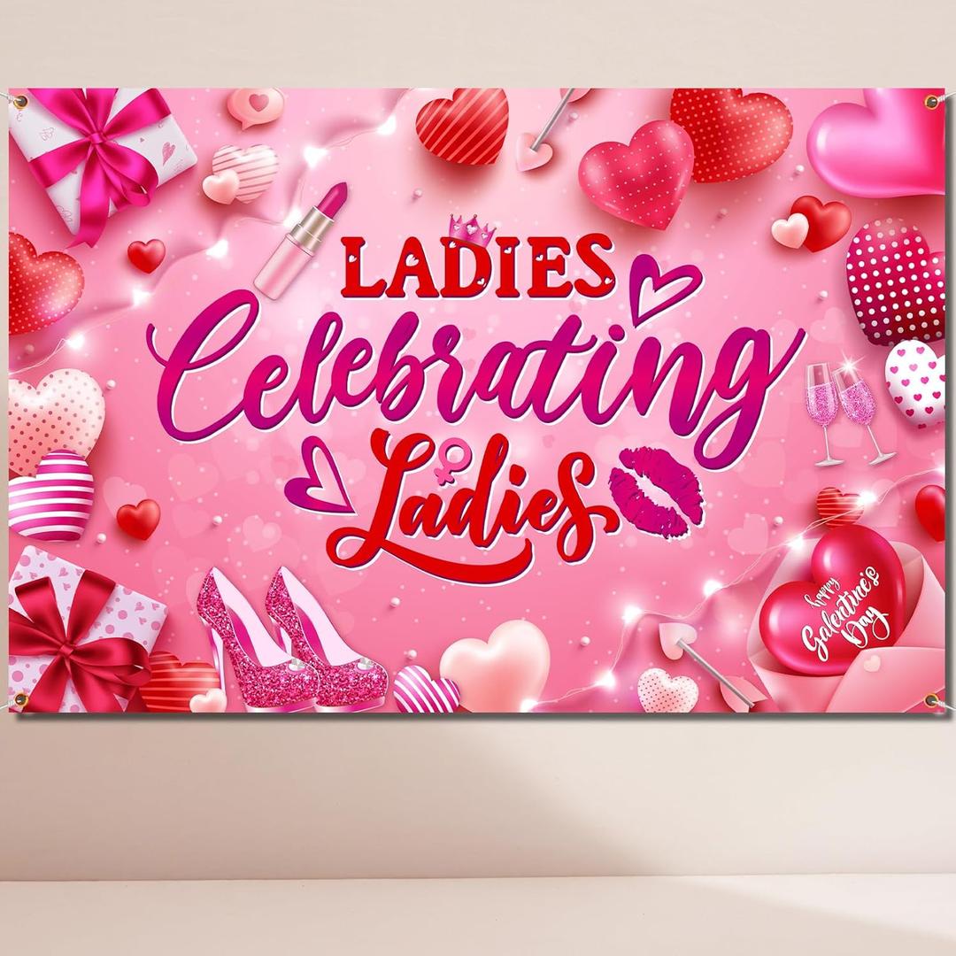 Galentines Day Decorations-Ladies Celebrating Ladies Backdrop Girl Lady Galentines Day Banner Background for Happy Galentines Day Party Supplies