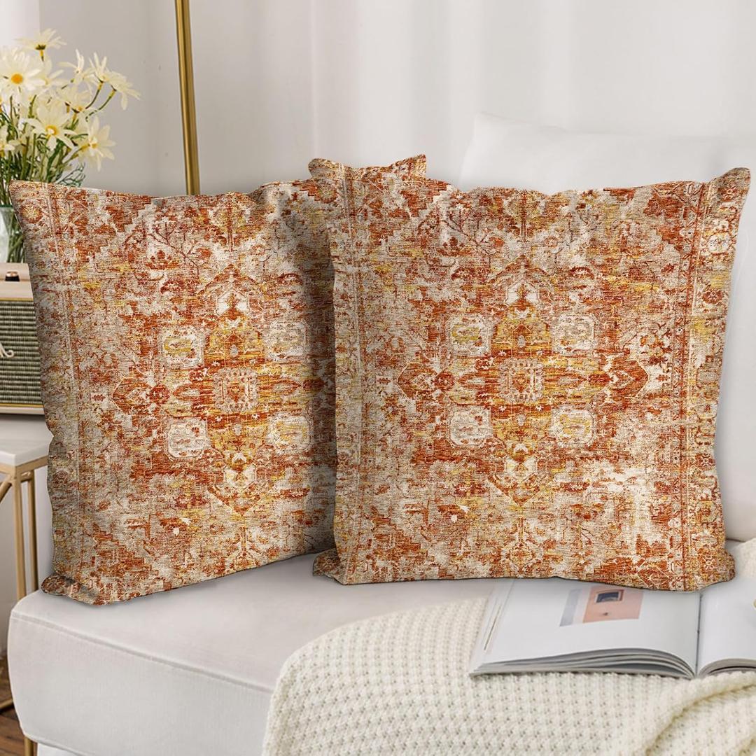 Boho Throw Pillow Covers 22x22 inch Set of 2,Boho Vintage Carpet Pattern Antique Ethnic Decor Double Sided Pattern Cushion Cover Soft Pillow Case Living Sofa Room Bed Square Pillow Cover