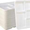 Vplus 500 Pack 5 Compartment Plates, 100% Compostable Paper Plate, 10.25x8.5 inch Disposable School Lunch Trays, Eco-Friendly Bagasse Plates for School Lunch, Buffet, and Party, Perfect for Kids