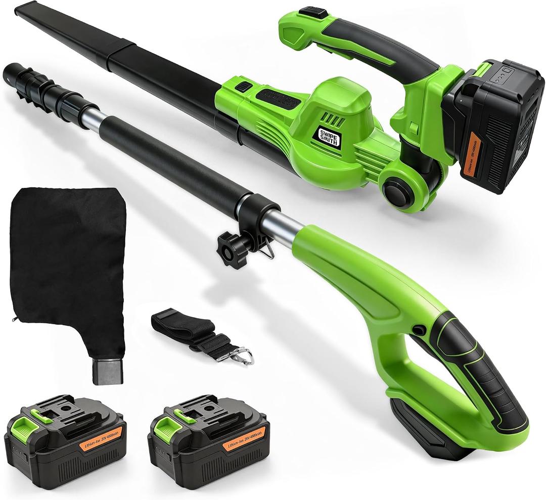 Cordless Leaf Vacuum with Bag, 2-in-1 Leaf Blower & Vacuum with Extension Tube, 150MPH Brushless Motor, 2 x 4.0Ah Batteries, 8 Speed Modes for Driveway, Patio, Garage Hard Surface Cleaning